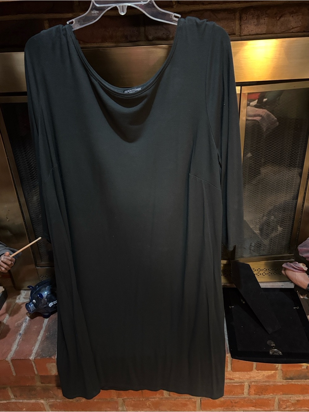 Eileen Fisher Olive Green Long-Sleeve Scoop Neck A-Line Dress